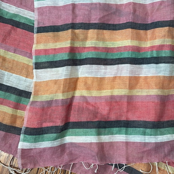 Kew linen cotton blend scarf wrap colorful stripes fringe - Picture 5 of 6